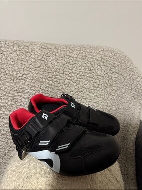 Peloton Black Cycling Shoes with Pink Interior and White Accents
